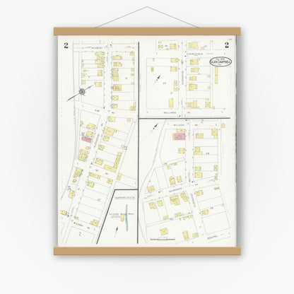 Old map wall art mockup — magnetic wood frame on white wall — Sanborn Fire Insurance Map from Glen Campbell, Indiana County, Pennsylvania (1929), Sheet #0002