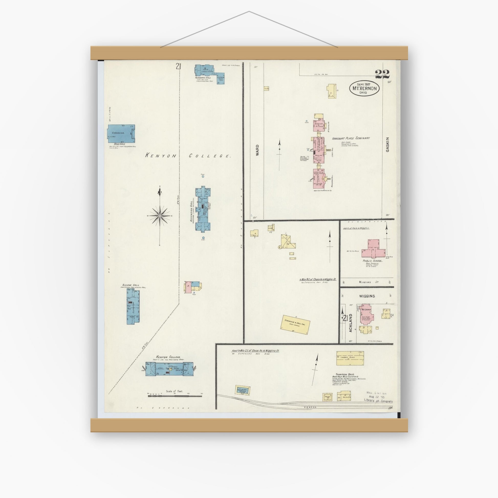 Old map wall art mockup — magnetic wood frame on white wall — Sanborn Fire Insurance Map from Mount Vernon, Knox County, Ohio (1907), Sheet #0022