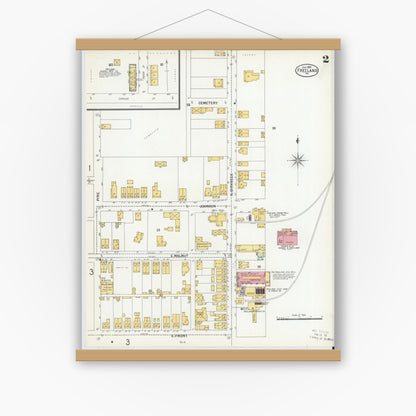 Old map wall art mockup — magnetic wood frame on white wall — Sanborn Fire Insurance Map from Freeland, Luzerne County, Pennsylvania (1900), Sheet #0002