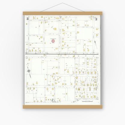 Old map wall art mockup — magnetic wood frame on white wall — Sanborn Fire Insurance Map from Groveton, Trinity County, Texas (1933), Sheet #0003
