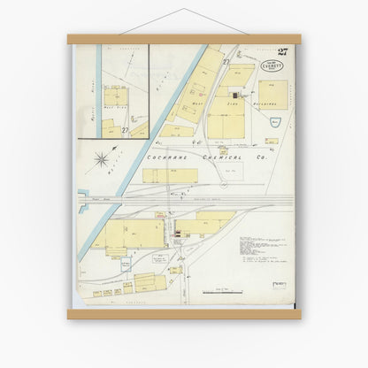 Old map wall art mockup — magnetic wood frame on white wall — Sanborn Fire Insurance Map from Everett, Middlesex County, Massachusetts (1897), Sheet #0027