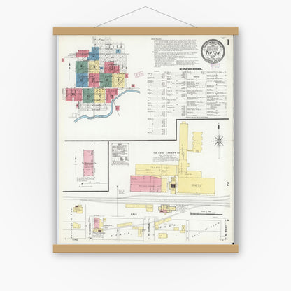 Old map wall art mockup — magnetic wood frame on white wall — Sanborn Fire Insurance Map from Tipton, Tipton County, Indiana (1909), Sheet #0001