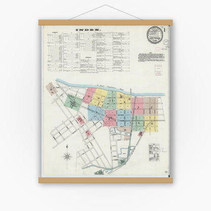 Old map wall art mockup — magnetic wood frame on white wall — Sanborn Fire Insurance Map from Lock Haven, Clinton County, Pennsylvania (1896), Sheet #0001