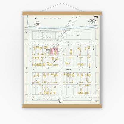 Old map wall art mockup — magnetic wood frame on white wall — Sanborn Fire Insurance Map from Marinette, Marinette County, Wisconsin (1901), Sheet #0029
