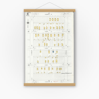 Old map wall art mockup — magnetic wood frame on white wall — Sanborn Fire Insurance Map from Chicago, Cook County, Illinois (1920), Sheet #0041