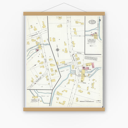 Old map wall art mockup — magnetic wood frame on white wall — Sanborn Fire Insurance Map from Canton, Norfolk County, Massachusetts (1911), Sheet #0009
