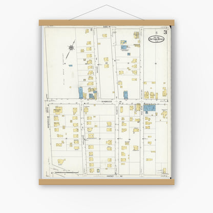 Old map wall art mockup — magnetic wood frame on white wall — Sanborn Fire Insurance Map from Daytona Beach, Volusia County, Florida (1916), Sheet #0003