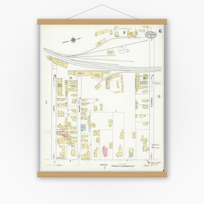 Old map wall art mockup — magnetic wood frame on white wall — Sanborn Fire Insurance Map from Potsdam, St. Lawrence County, New York (1910), Sheet #0006