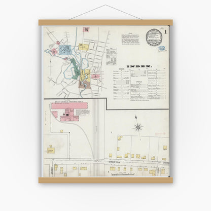 Old map wall art mockup — magnetic wood frame on white wall — Sanborn Fire Insurance Map from Winchester, Middlesex County, Massachusetts (1894) - Complete Map Set