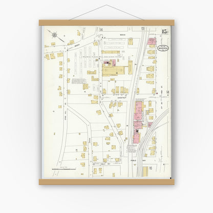 Old map wall art mockup — magnetic wood frame on white wall — Sanborn Fire Insurance Map from Warren, Warren County, Pennsylvania (1912), Sheet #0015