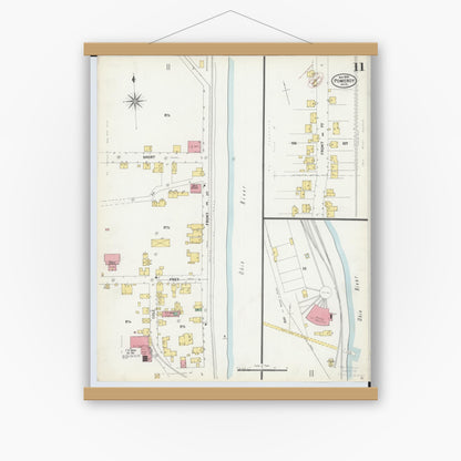 Old map wall art mockup — magnetic wood frame on white wall — Sanborn Fire Insurance Map from Pomeroy, Meigs County, Ohio (1899), Sheet #0011