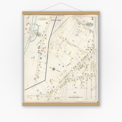 Old map wall art mockup — magnetic wood frame on white wall — Sanborn Fire Insurance Map from Hampton, Hunterdon County, New Jersey (1936), Sheet #0002
