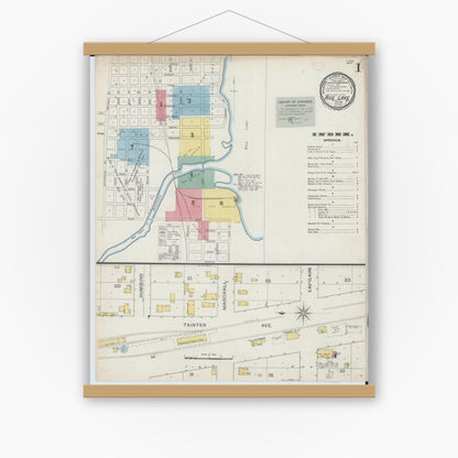 Old map wall art mockup — magnetic wood frame on white wall — Sanborn Fire Insurance Map from Rice Lake, Barron County, Wisconsin (1893) - Complete Map Set