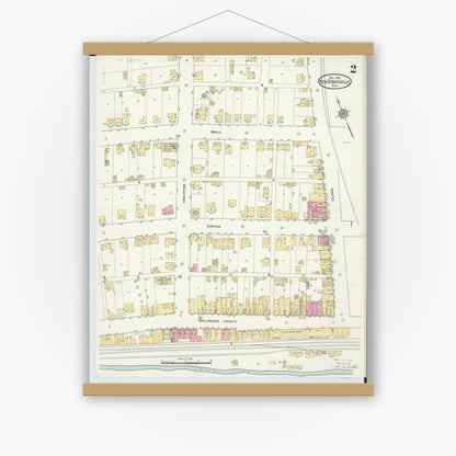 Old map wall art mockup — magnetic wood frame on white wall — Sanborn Fire Insurance Map from New Straitsville, Perry County, Ohio (1913), Sheet #0002