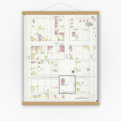 Old map wall art mockup — magnetic wood frame on white wall — Sanborn Fire Insurance Map from Dearborn, Wayne County, Michigan (1912), Sheet #0002