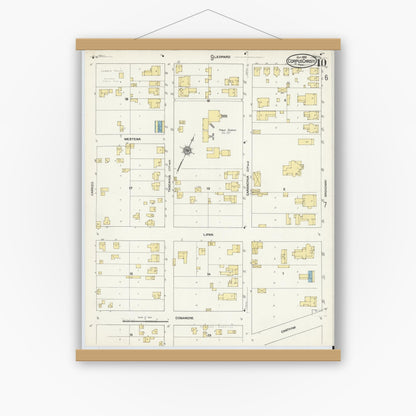 Old map wall art mockup — magnetic wood frame on white wall — Sanborn Fire Insurance Map from Corpus Christi, Nueces County, Texas (1909), Sheet #0010