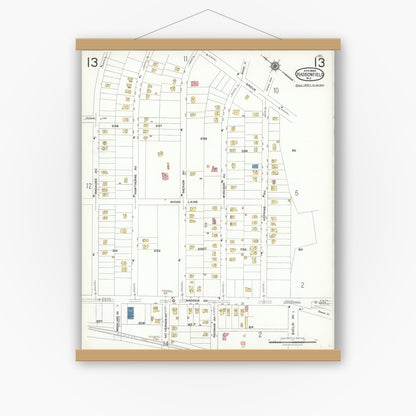 Old map wall art mockup — magnetic wood frame on white wall — Sanborn Fire Insurance Map from Haddonfield, Camden County, New Jersey (1923), Sheet #0013