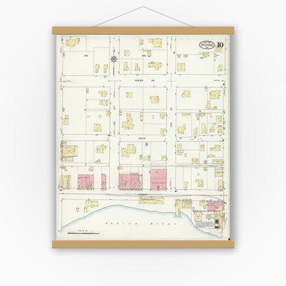 Old map wall art mockup — magnetic wood frame on white wall — Sanborn Fire Insurance Map from Orange, Orange County, Texas (1914), Sheet #0010