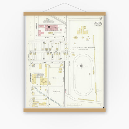 Old map wall art mockup — magnetic wood frame on white wall — Sanborn Fire Insurance Map from Indiana, Indiana County, Pennsylvania (1910), Sheet #0015