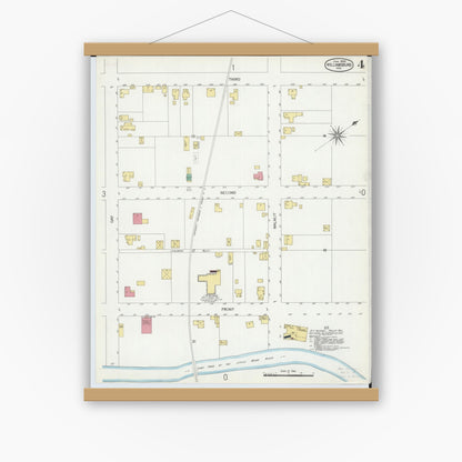 Old map wall art mockup — magnetic wood frame on white wall — Sanborn Fire Insurance Map from Williamsburg, Clermont County, Ohio (1900), Sheet #0004