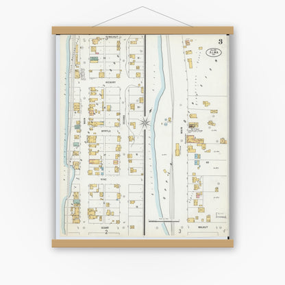 Old map wall art mockup — magnetic wood frame on white wall — Sanborn Fire Insurance Map from Alma, Buffalo County, Wisconsin (1900), Sheet #0003