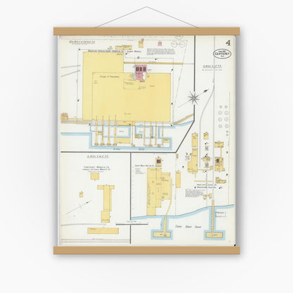 Old map wall art mockup — magnetic wood frame on white wall — Sanborn Fire Insurance Map from Carteret, Middlesex County, New Jersey (1901), Sheet #0004