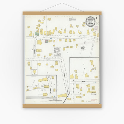 Old map wall art mockup — magnetic wood frame on white wall — Sanborn Fire Insurance Map from Smyrna, Chenango County, New York (1901) - Complete Map Set