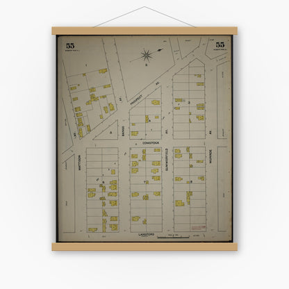 Old map wall art mockup — magnetic wood frame on white wall — Sanborn Fire Insurance Map from New Jersey Coast, New Jersey Coast, New Jersey (1890), Sheet #0055