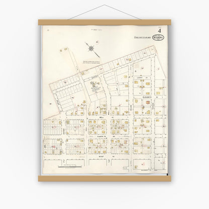 Old map wall art mockup — magnetic wood frame on white wall — Sanborn Fire Insurance Map from Rogers, Bell County, Texas (1944), Sheet #0004