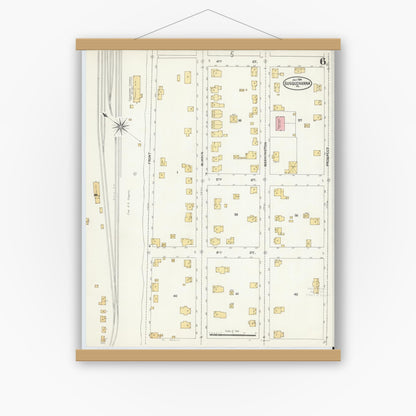 Old map wall art mockup — magnetic wood frame on white wall — Sanborn Fire Insurance Map from Susquehanna, Susquehanna County, Pennsylvania (1904), Sheet #0006