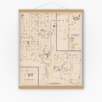 Old map wall art mockup — magnetic wood frame on white wall — Sanborn Fire Insurance Map from Williston, Levy County, Florida (1923), Sheet #0002