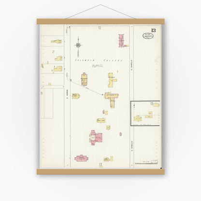 Old map wall art mockup — magnetic wood frame on white wall — Sanborn Fire Insurance Map from Lake City, Columbia County, Florida (1912), Sheet #0013