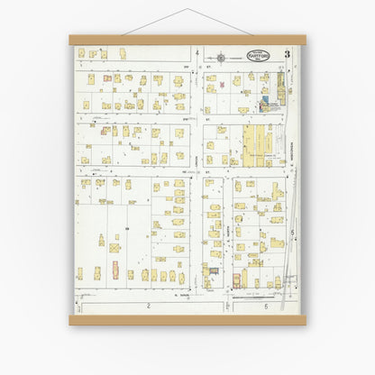 Old map wall art mockup — magnetic wood frame on white wall — Sanborn Fire Insurance Map from Hartford, Washington County, Wisconsin (1918), Sheet #0003