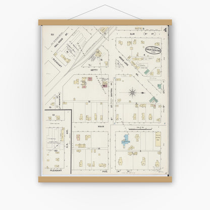 Old map wall art mockup — magnetic wood frame on white wall — Sanborn Fire Insurance Map from Sauk Centre, Stearns County, Minnesota (1890), Sheet #0004