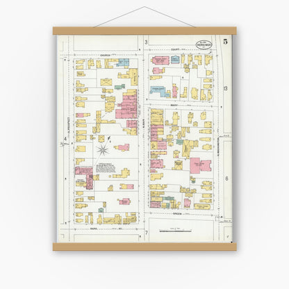 Old map wall art mockup — magnetic wood frame on white wall — Sanborn Fire Insurance Map from Herkimer, Herkimer County, New York (1900), Sheet #0005