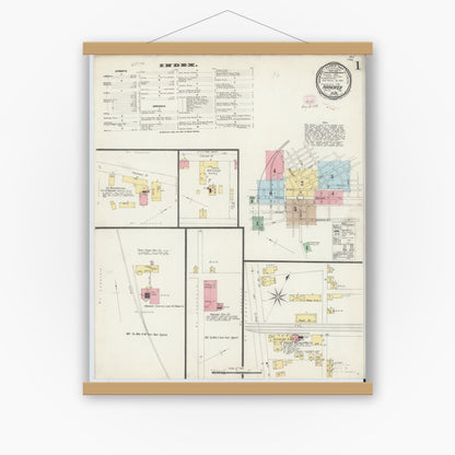 Old map wall art mockup — magnetic wood frame on white wall — Sanborn Fire Insurance Map from Hanover, York County, Pennsylvania (1896), Sheet #0001