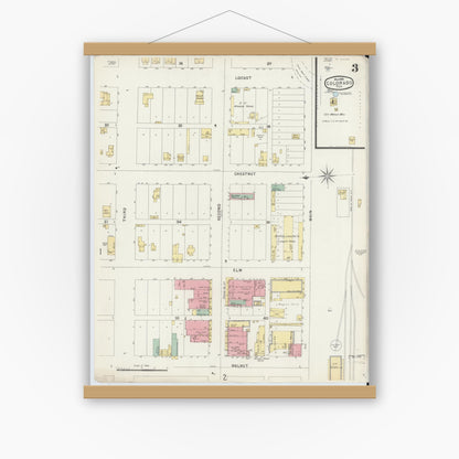 Old map wall art mockup — magnetic wood frame on white wall — Sanborn Fire Insurance Map from Colorado, Mitchell County, Texas (1896), Sheet #0003