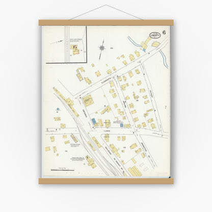 Old map wall art mockup — magnetic wood frame on white wall — Sanborn Fire Insurance Map from Liberty, Sullivan County, New York (1916), Sheet #0006