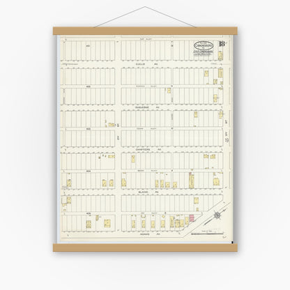 Old map wall art mockup — magnetic wood frame on white wall — Sanborn Fire Insurance Map from Canonsburg, Washington County, Pennsylvania (1913), Sheet #0018