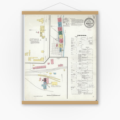 Old map wall art mockup — magnetic wood frame on white wall — Sanborn Fire Insurance Map from Marietta, Lancaster County, Pennsylvania (1909) - Complete Map Set