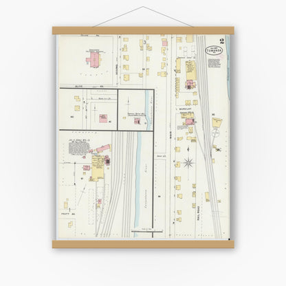 Old map wall art mockup — magnetic wood frame on white wall — Sanborn Fire Insurance Map from Towanda, Bradford County, Pennsylvania (1897), Sheet #0002