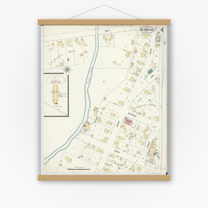 Old map wall art mockup — magnetic wood frame on white wall — Sanborn Fire Insurance Map from Columbus Grove, Putnam County, Ohio (1901), Sheet #0004