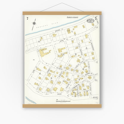 Old map wall art mockup — magnetic wood frame on white wall — Sanborn Fire Insurance Map from Falmouth, Barnstable County, Massachusetts (1923), Sheet #0007