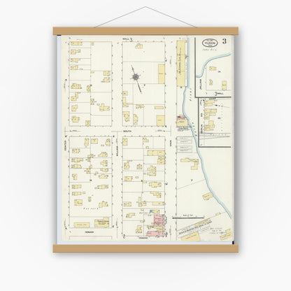Old map wall art mockup — magnetic wood frame on white wall — Sanborn Fire Insurance Map from Huron, Erie County, Ohio (1910), Sheet #0003