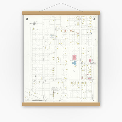 Old map wall art mockup — magnetic wood frame on white wall — Sanborn Fire Insurance Map from Quitaque, Briscoe County, Texas (1936), Sheet #0003