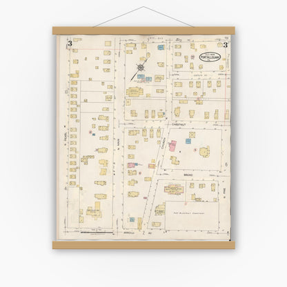 Old map wall art mockup — magnetic wood frame on white wall — Sanborn Fire Insurance Map from Port Allegany, McKean County, Pennsylvania (1940), Sheet #0003