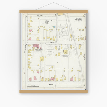 Old map wall art mockup — magnetic wood frame on white wall — Sanborn Fire Insurance Map from Hillsboro, Highland County, Ohio (1898), Sheet #0007