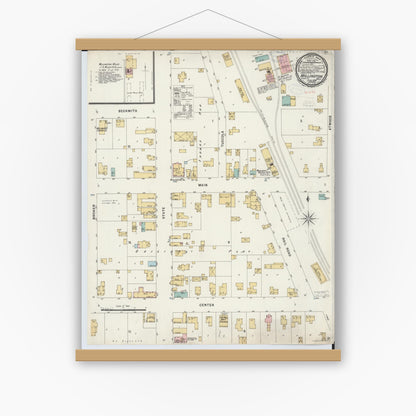 Old map wall art mockup — magnetic wood frame on white wall — Sanborn Fire Insurance Map from Millington, Tuscola County, Michigan (1898), Sheet #0001