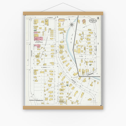 Old map wall art mockup — magnetic wood frame on white wall — Sanborn Fire Insurance Map from Crookston, Polk County, Minnesota (1900), Sheet #0003