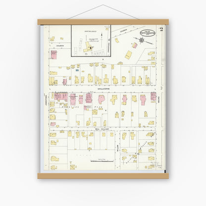 Old map wall art mockup — magnetic wood frame on white wall — Sanborn Fire Insurance Map from South Charleston, Clark County, Ohio (1910), Sheet #0002